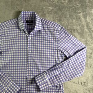HUGO BOSS Slim Fit Gingham Dress Shirt Mens Size 39 15 1/2 Purple White